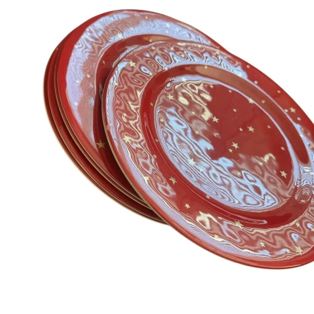 Pottery Barn Kids Starry Night Red Melamine Dinner Plates - Set of 6